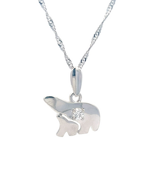 14K White  Gold 0.27cttw Diamond Mother and Cub Necklace with Singapore Chain (Spring Clasp) - Adjustable 16 & 18 Inches
