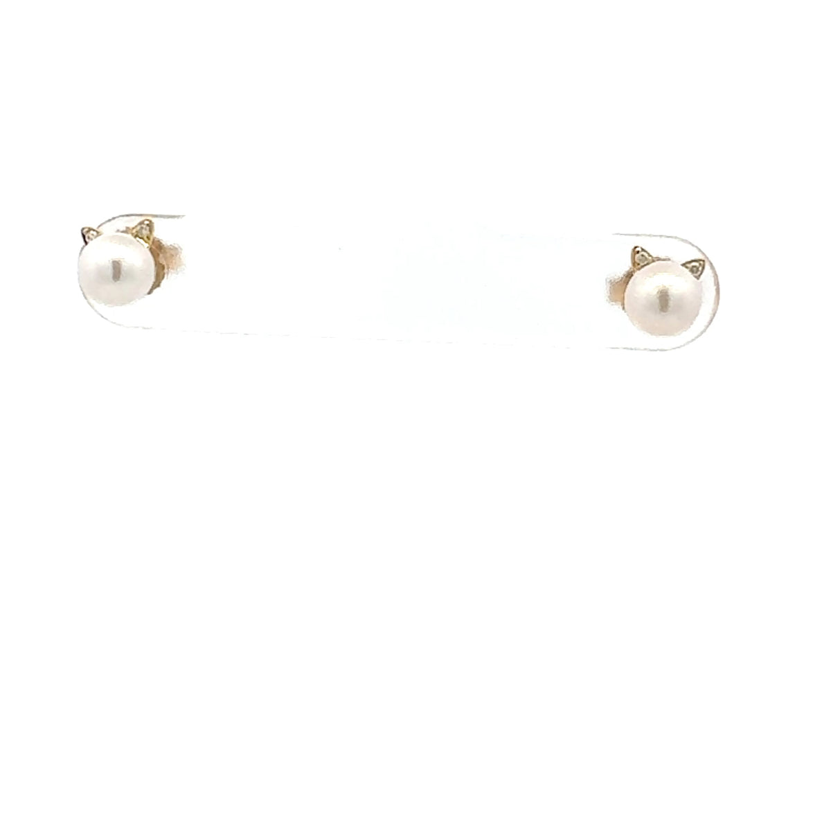 10K Yellow Gold Diamond and Pearl Cat Stud Earrings