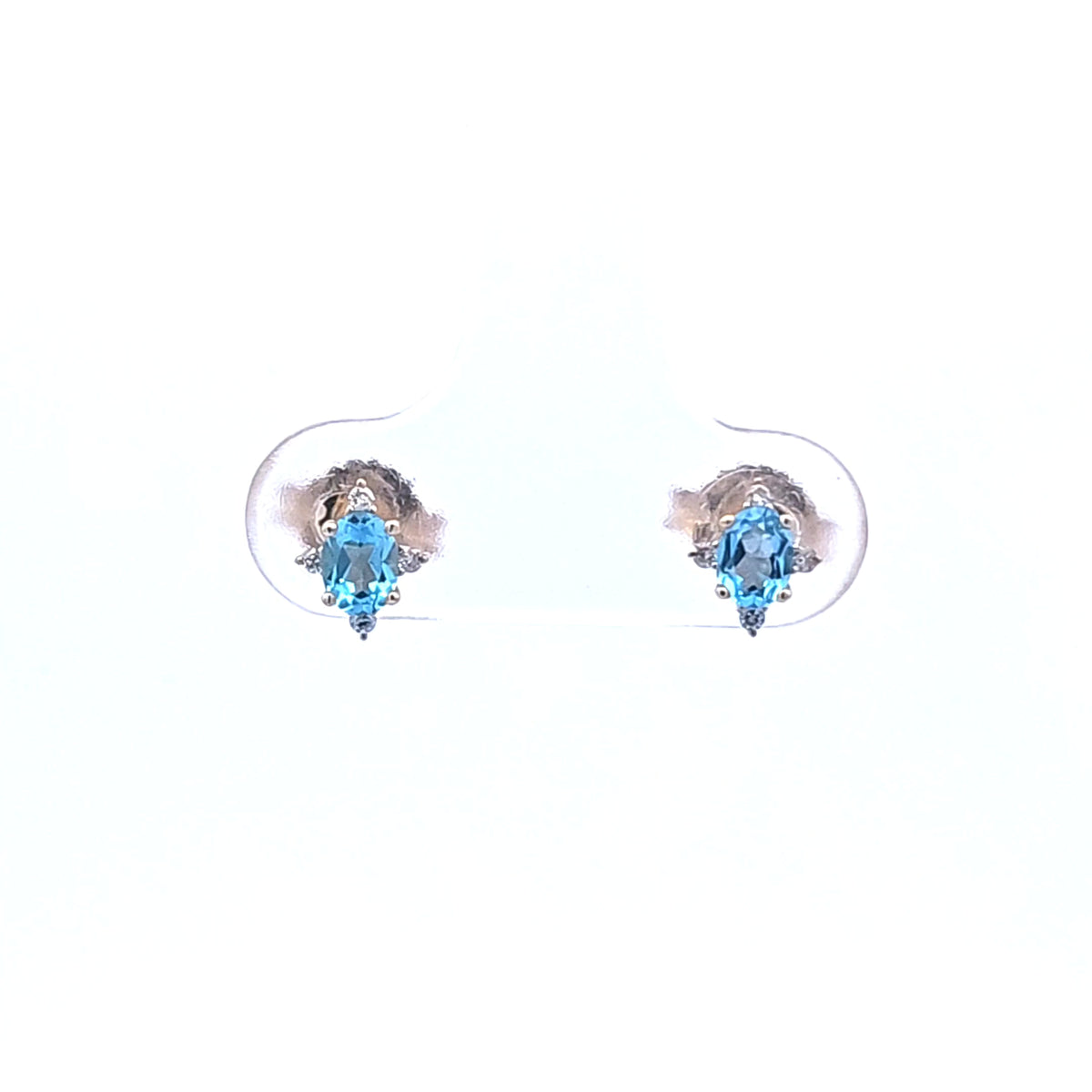 10K Yellow Gold Blue Topaz and Diamond Earrings