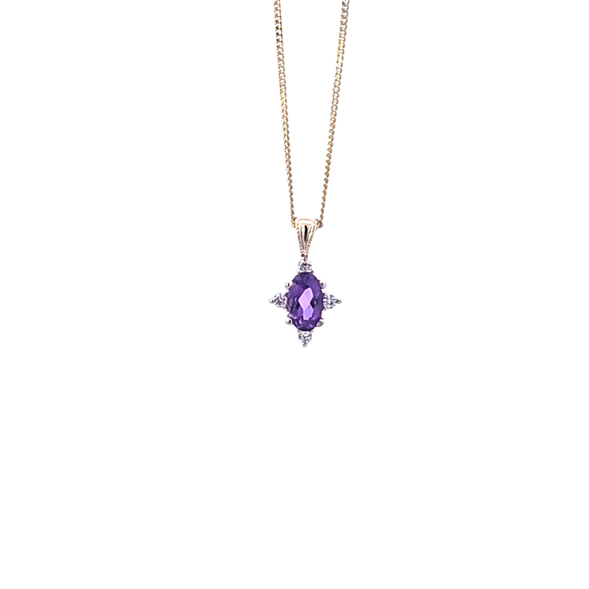 10K Yellow Gold Amethyst and Diamond Pendant - 18&quot;