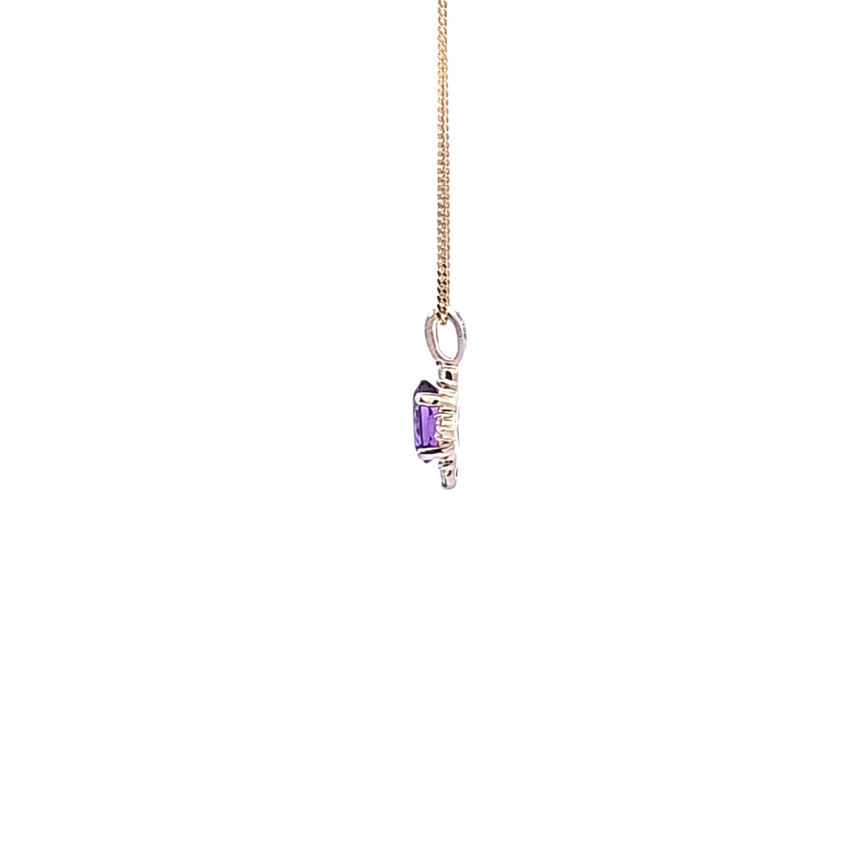 10K Yellow Gold Amethyst and Diamond Pendant - 18&quot;