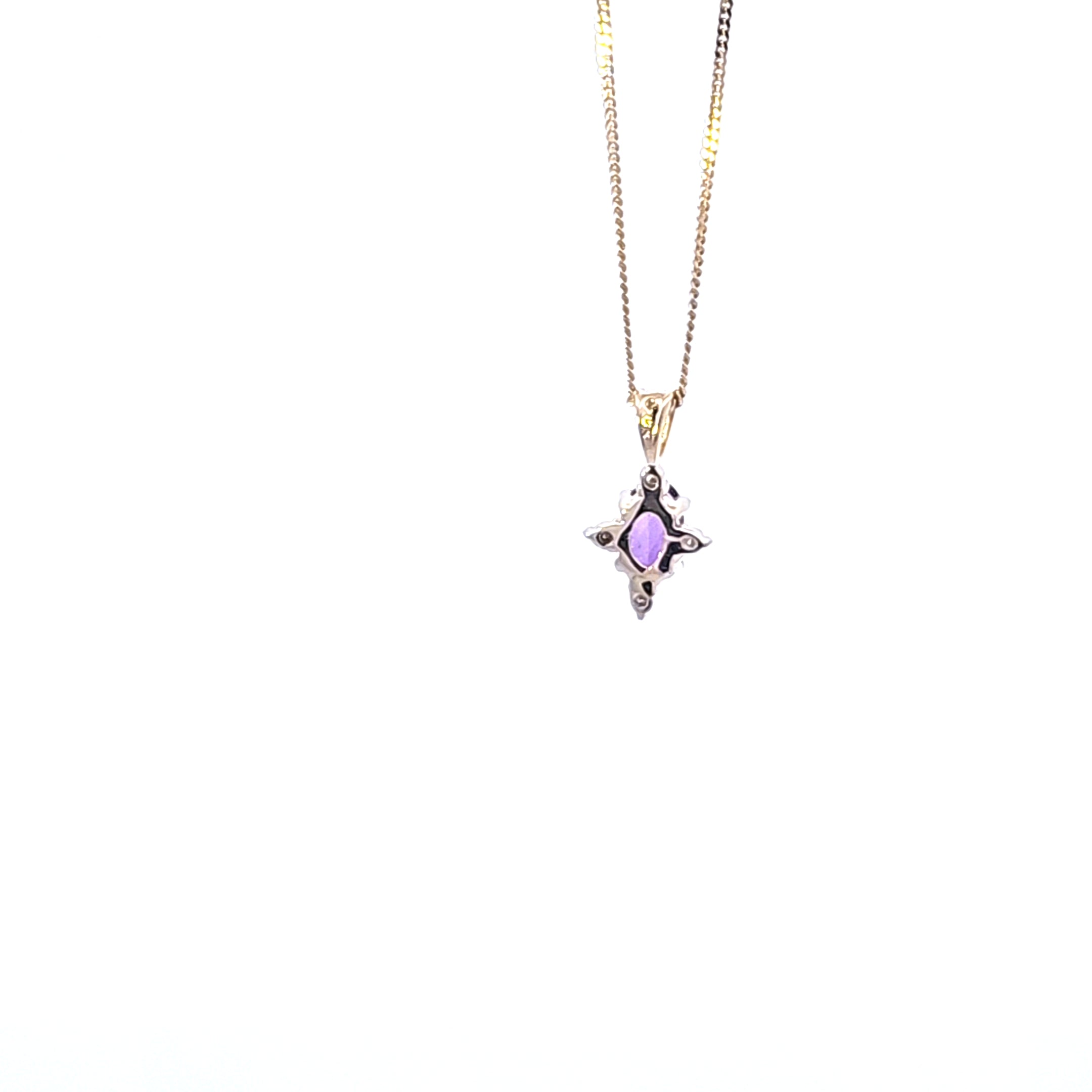 10K Yellow Gold Amethyst and Diamond Pendant - 18"