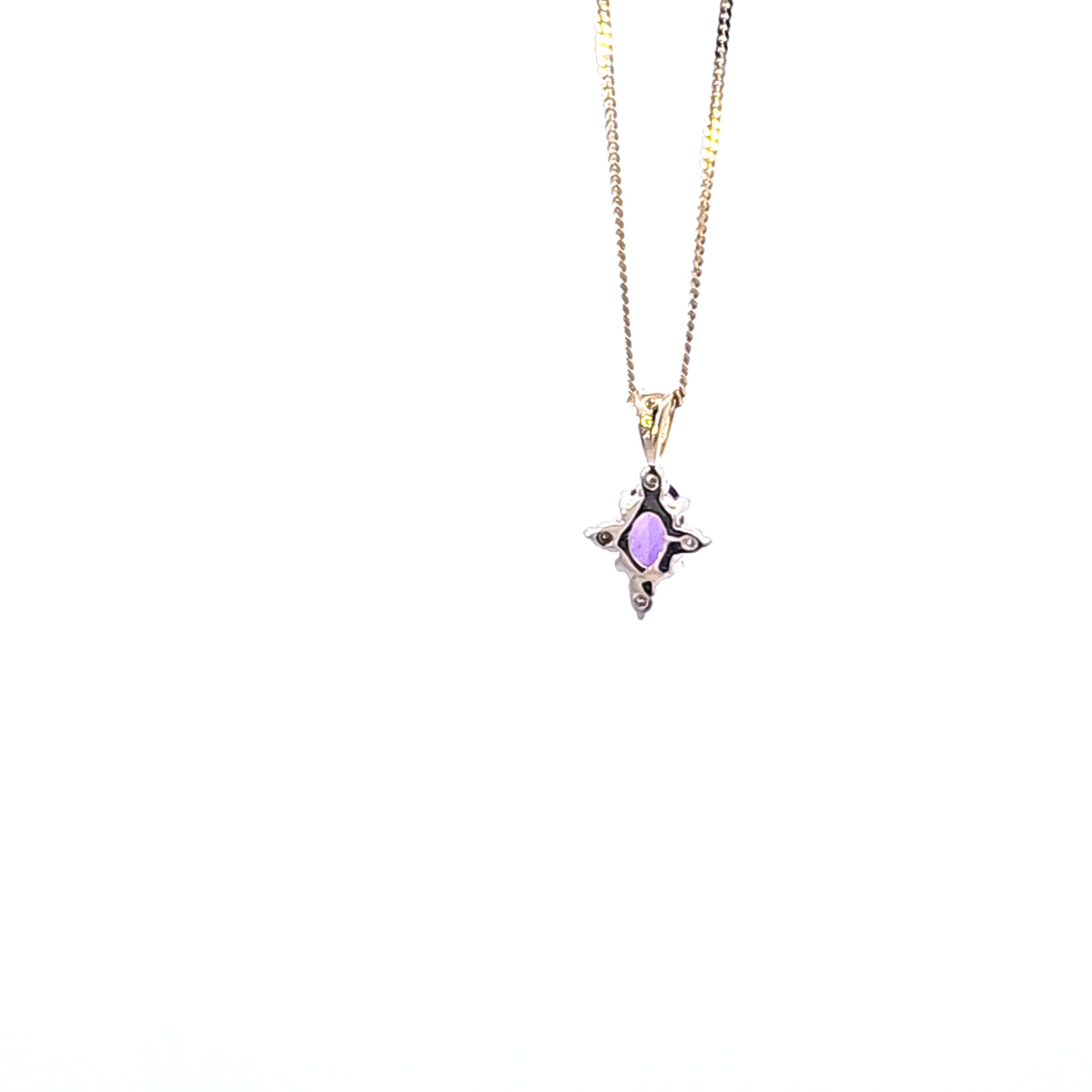 10K Yellow Gold Amethyst and Diamond Pendant - 18&quot;