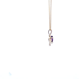 10K Yellow Gold Amethyst and Diamond Pendant - 18"