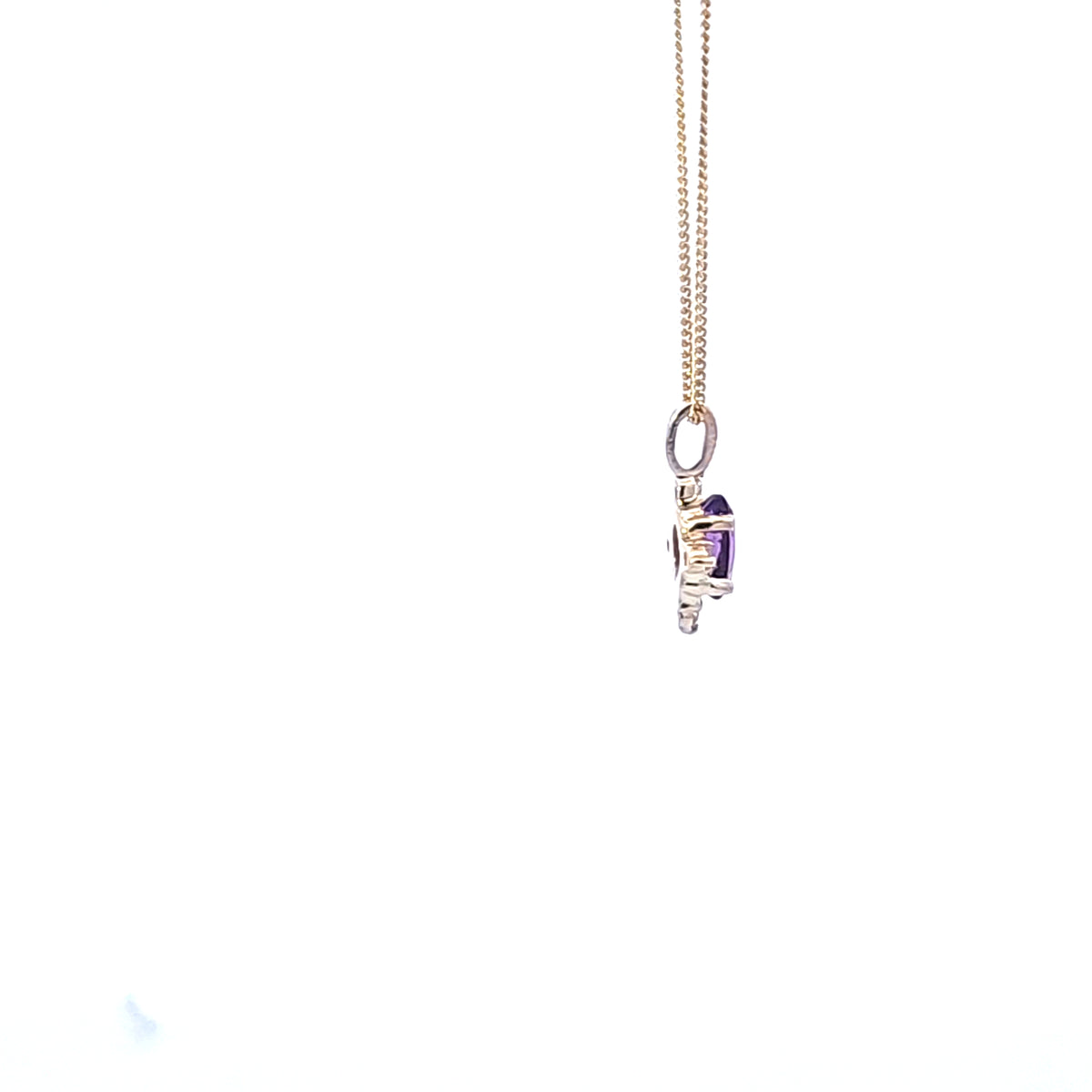 10K Yellow Gold Amethyst and Diamond Pendant - 18&quot;
