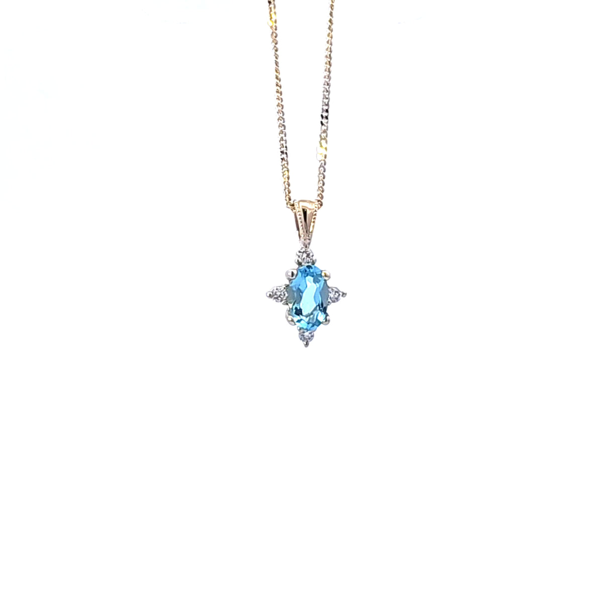 10K Yellow Gold Blue Topaz and Diamond Necklace, 18&quot;