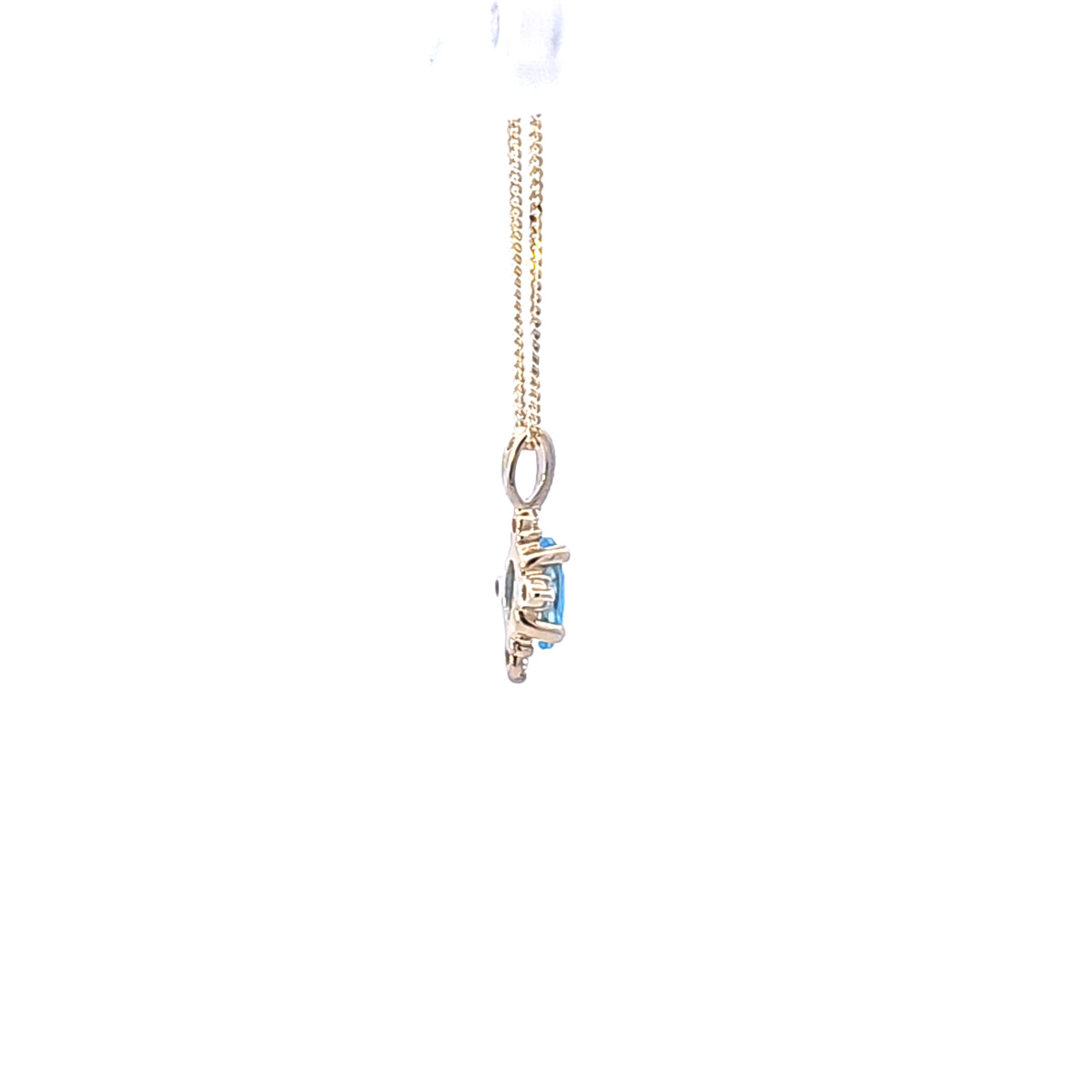 10K Yellow Gold Blue Topaz and Diamond Necklace, 18&quot;