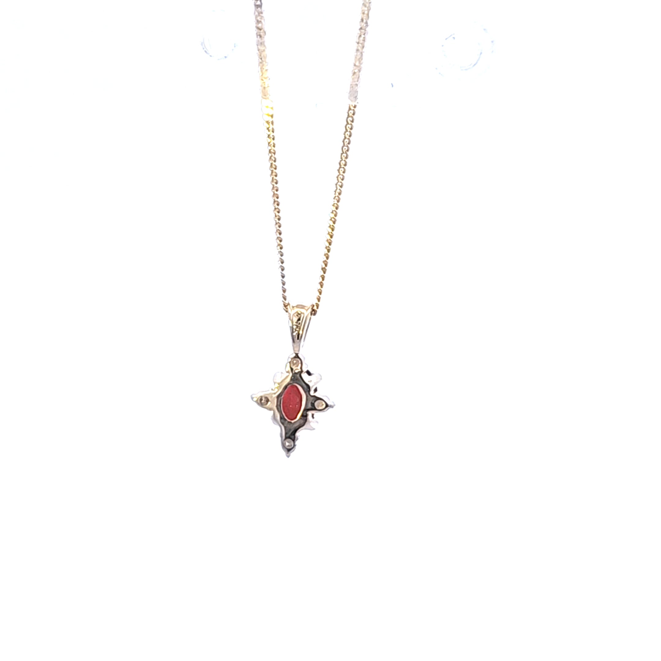 10K Yellow Gold Garnet and Diamond Necklace, 18"