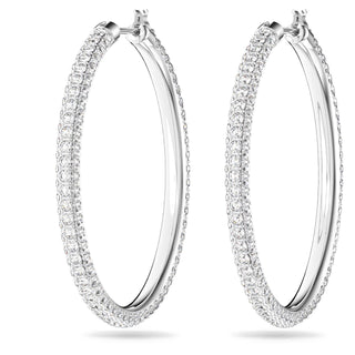 Dextera - Stone hoop earrings, Pavé, Large, White, Rhodium plated - 5389432