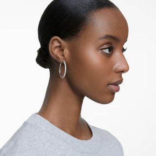 Dextera - Stone hoop earrings, Pavé, Large, White, Rhodium plated - 5389432