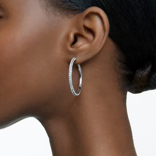 Dextera - Stone hoop earrings, Pavé, Large, White, Rhodium plated - 5389432