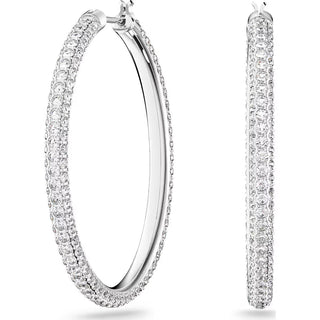 Dextera - Stone hoop earrings, Pavé, Large, White, Rhodium plated - 5389432
