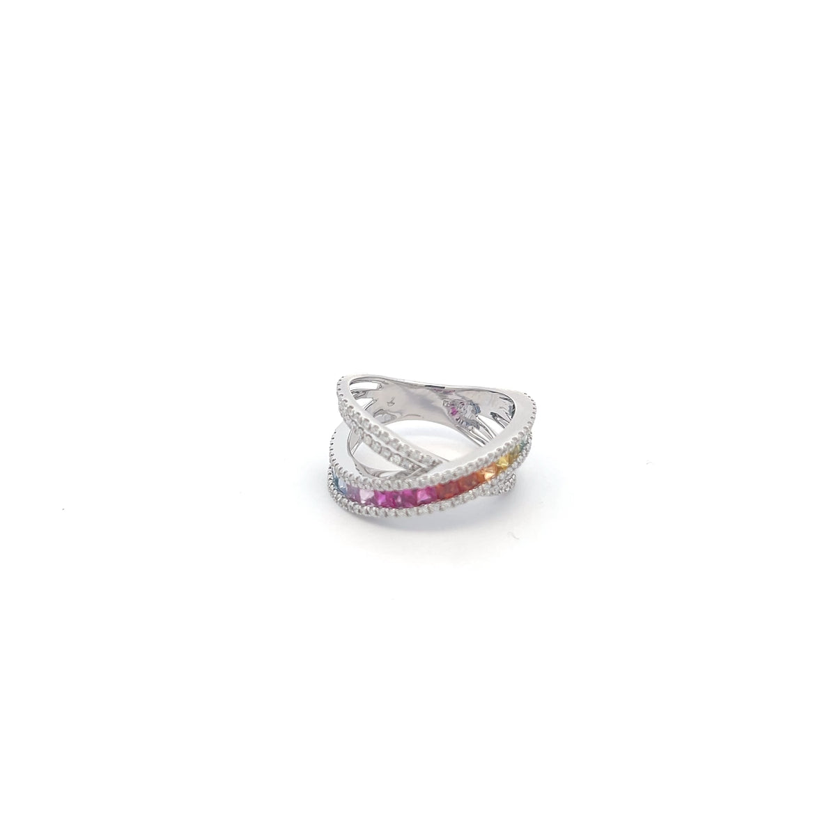 14K White Gold 1.70 cttw Multicoloured Sapphire and White Diamond Ring