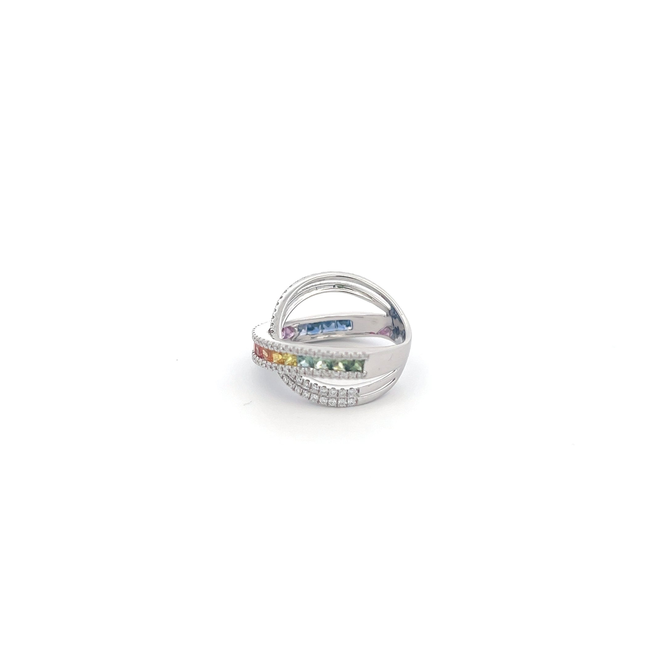 14K White Gold 1.70 cttw Multicoloured Sapphire and White Diamond Ring - 5