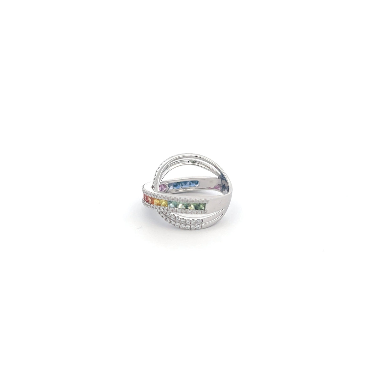 14K White Gold 1.70 cttw Multicoloured Sapphire and White Diamond Ring
