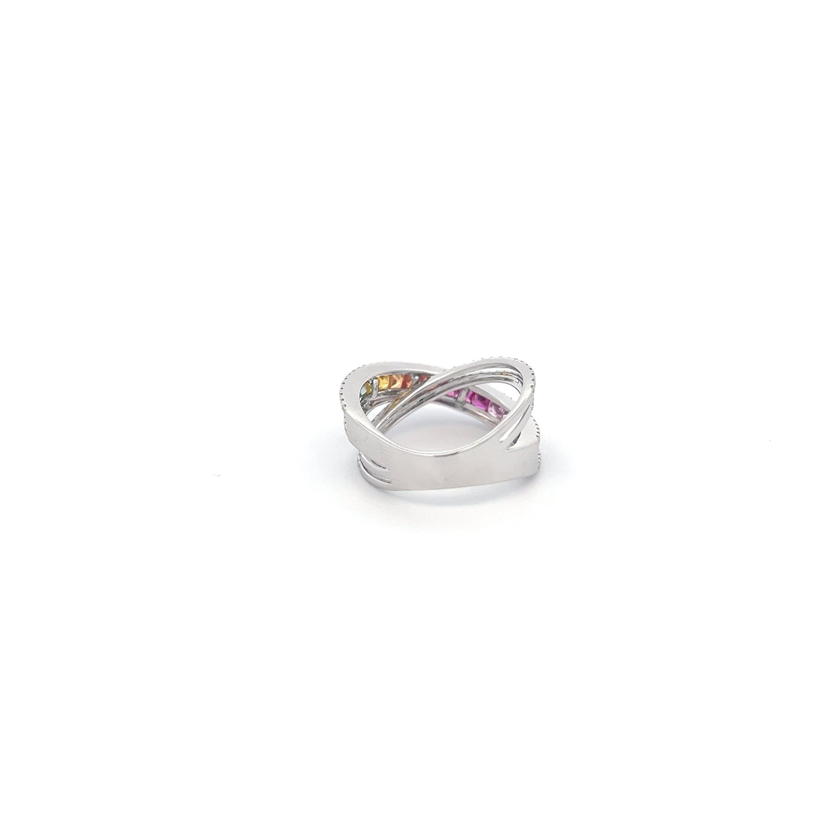 14K White Gold 1.70 cttw Multicoloured Sapphire and White Diamond Ring