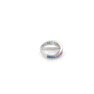 14K White Gold 1.70 cttw Multicoloured Sapphire and White Diamond Ring