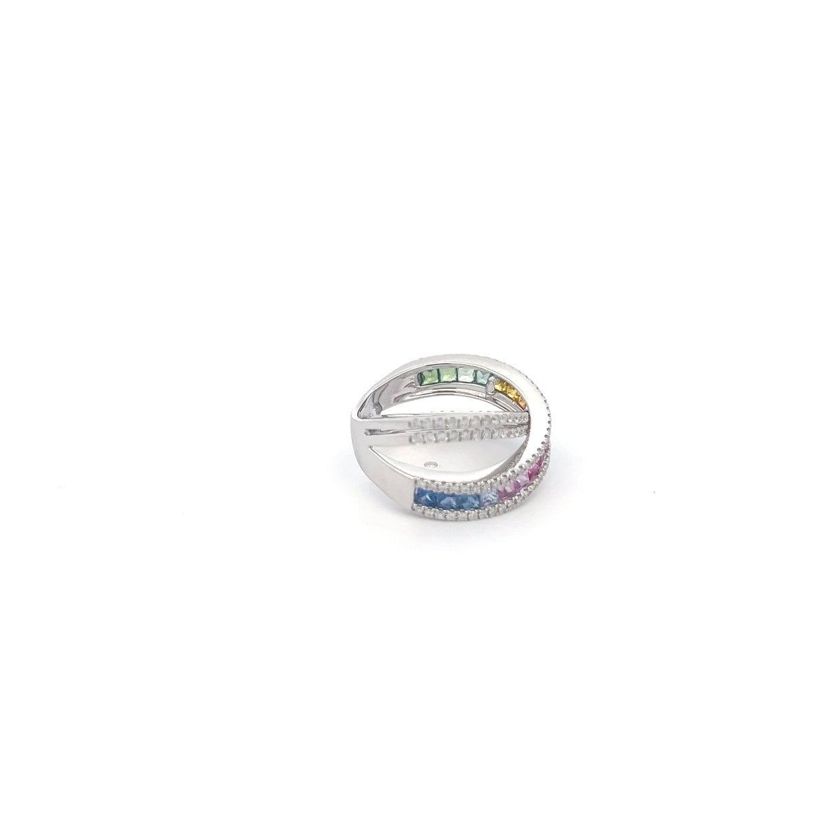 14K White Gold 1.70 cttw Multicoloured Sapphire and White Diamond Ring