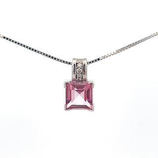 10K White Gold Pink Topaz and Diamond Necklace 18"