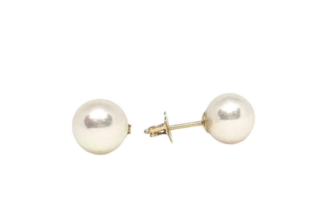 14K Yellow Gold White Cultured Pearl Stud Earrings