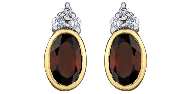 10K Yellow Gold Garnet and Diamond Earrings