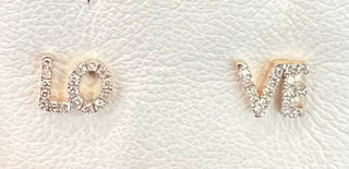 14K Yellow Gold 0.109cttw Diamond Love Earrings