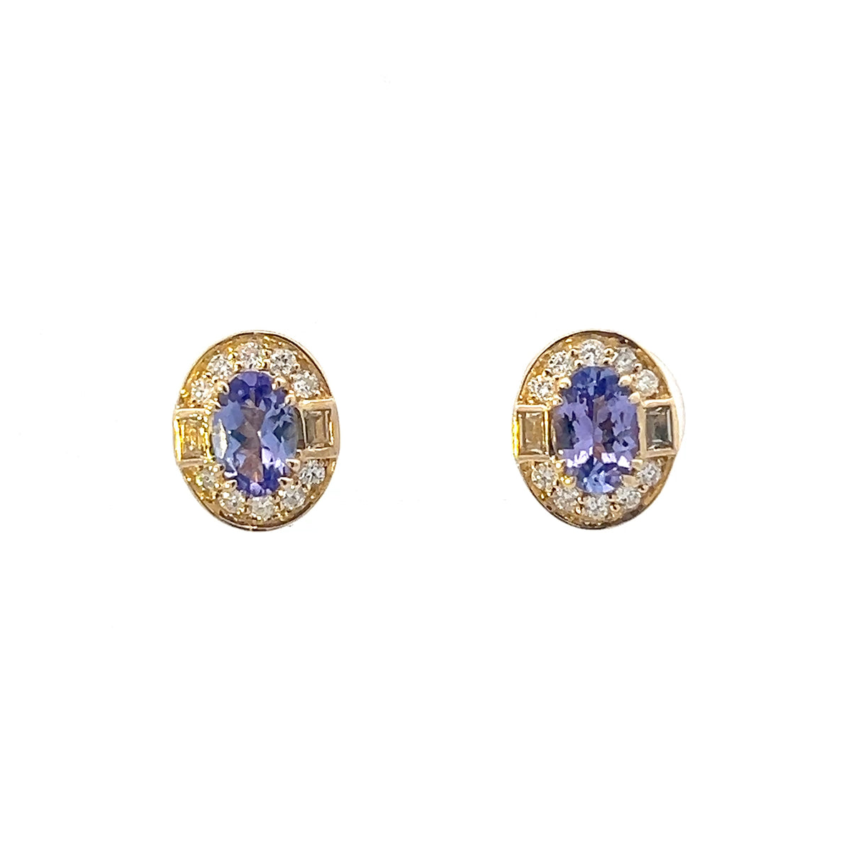 10K Yellow Gold Tanzanite , White sapphire and Diamond Earrings