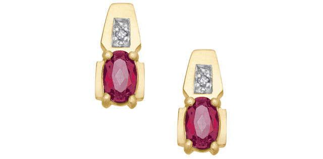 10K Yellow Gold Ruby &amp; Diamond Earring