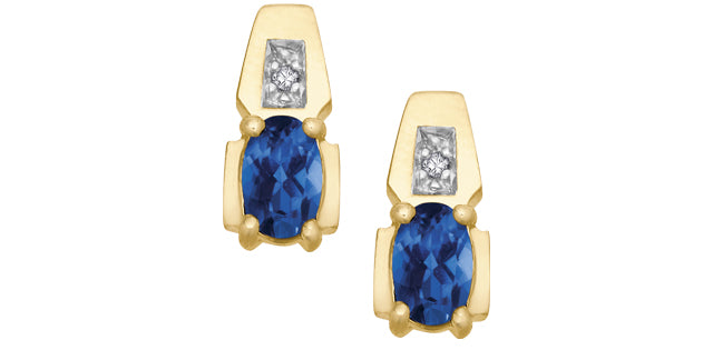 10K Yellow Gold Sapphire &amp; Diamond Earring