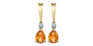 Pendientes de oro amarillo de 10 quilates con citrino auténtico y diamantes de 0,025 quilates