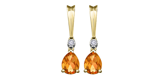 10K Yellow Gold Genuine Citrine &amp; 0.025cttw Diamond Earrings