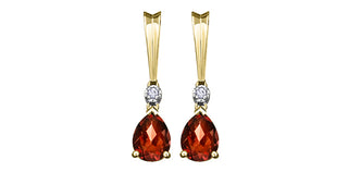 Pendientes de oro amarillo de 10 quilates con granate auténtico y diamantes de 0,025 quilates
