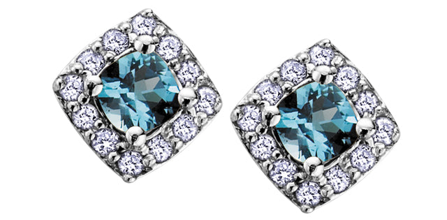 10K White Blue Topaz &amp; Diamond Earring