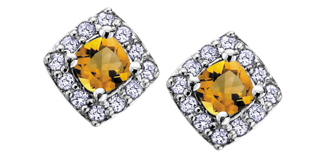 10K White Gold Citrine &amp; Diamond Earring