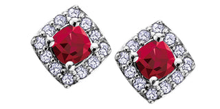 10K White Gold Garnet & Diamond Earring