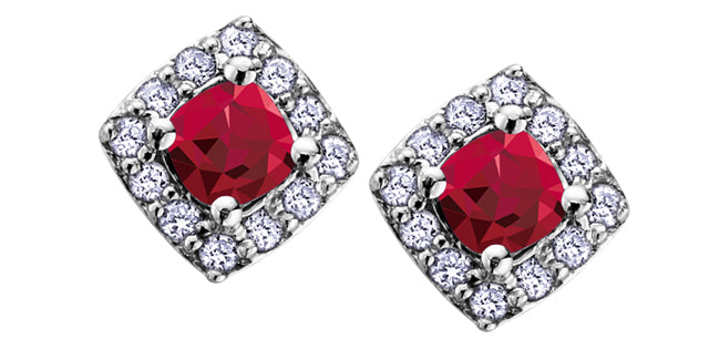 10K White Gold Garnet &amp; Diamond Earring