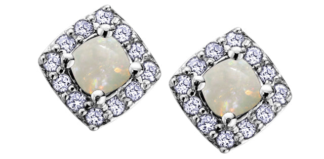 10K White Gold Opal &amp; Diamond Earring