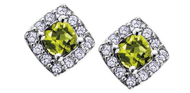 10K White Gold Peridot &amp; Diamond Earring