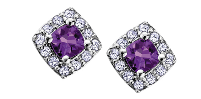 10K White Gold Amethyst &amp; Diamond Earring