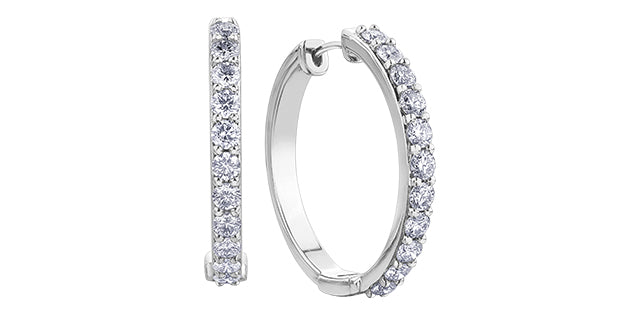 10K White Gold 2.00cttw Diamond Hoop Earrings