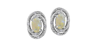 Aretes de plata de ley 925 con ópalo de 5 x 3 mm y diamantes de 0,036 quilates con parte posterior de mariposa - 6 mm x 9 mm