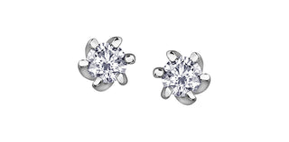 Aretes de oro blanco de 10 quilates con diamantes canadienses de talla redonda de 0,16 quilates