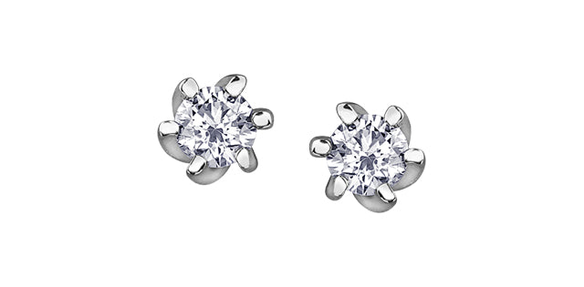 10K White Gold 0.16cttw Round Cut Canadian Diamond Stud Earrings