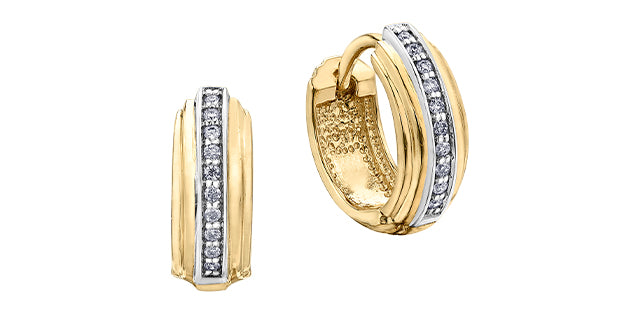 10K Yellow and White Gold Huggies Diamond Earring