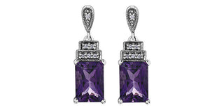 Pendientes colgantes o colgantes de oro blanco de 10 quilates con amatista de 1,80 quilates y diamantes de 0,03 quilates