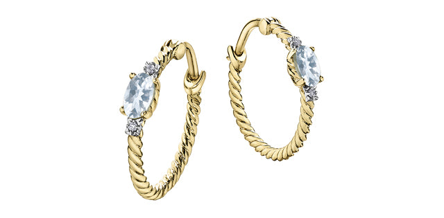 10K Gold Aquamarine and Diamond Earrings
