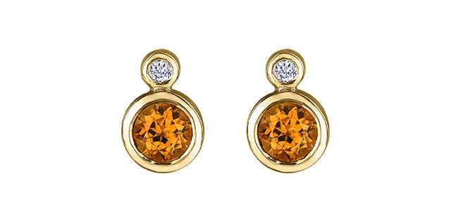 10K Yellow Gold Citrine and 0.01cttw Diamond Earrings