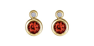 10K Yellow Gold Garnet and 0.01cttw Diamond Earrings