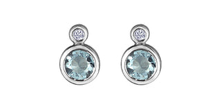 10K White Gold Aquamarine and 0.01cttw Diamond Earrings