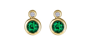 10K Yellow Gold Emerald and 0.01cttw Diamond Earrings
